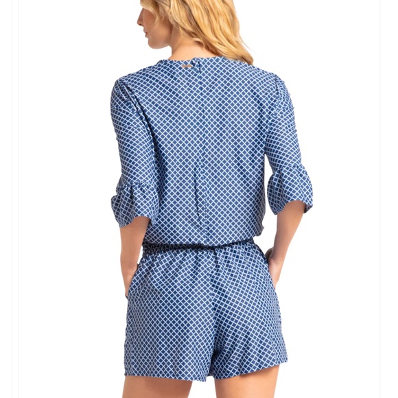 NWT Cabana Life Nautical Navy Ruffle Sleeve Romper. UPF 50. - Picture 3 of 9